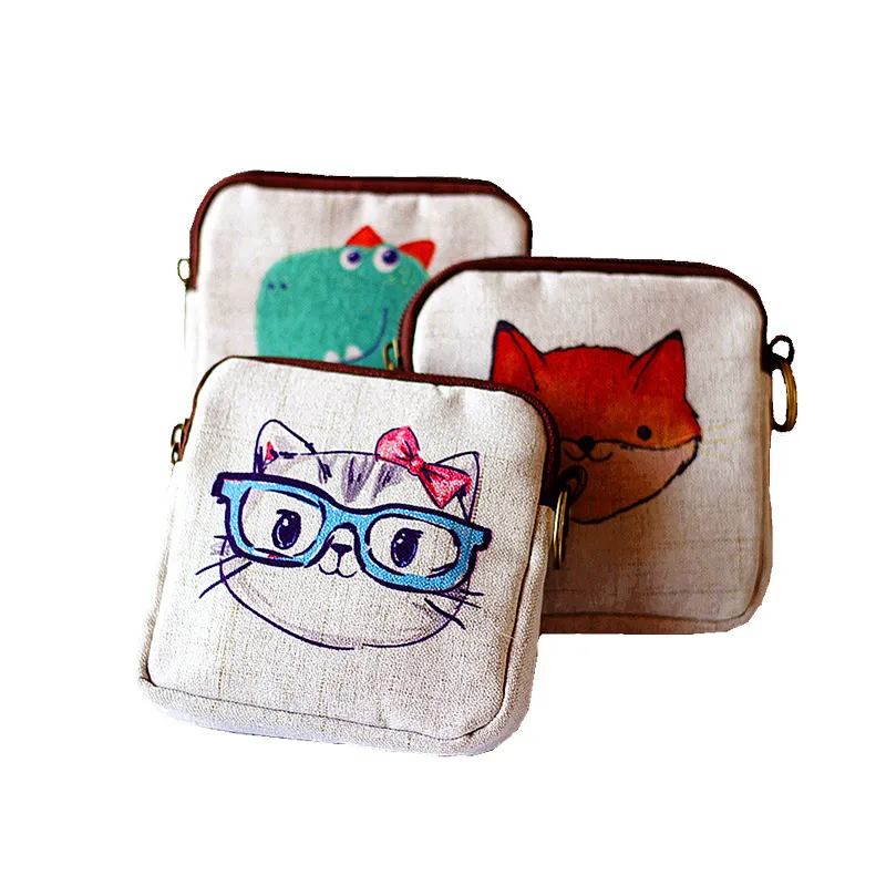 Kids Cartoon Printing Cotton And Linen Key Ring Coin Purse Coin Bag