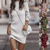 Women Winter Turtleneck Long Sleeve Solid Color Knitted Dress