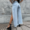 Women Fashion Sexy Side Slit Chain Wide-Leg Jeans