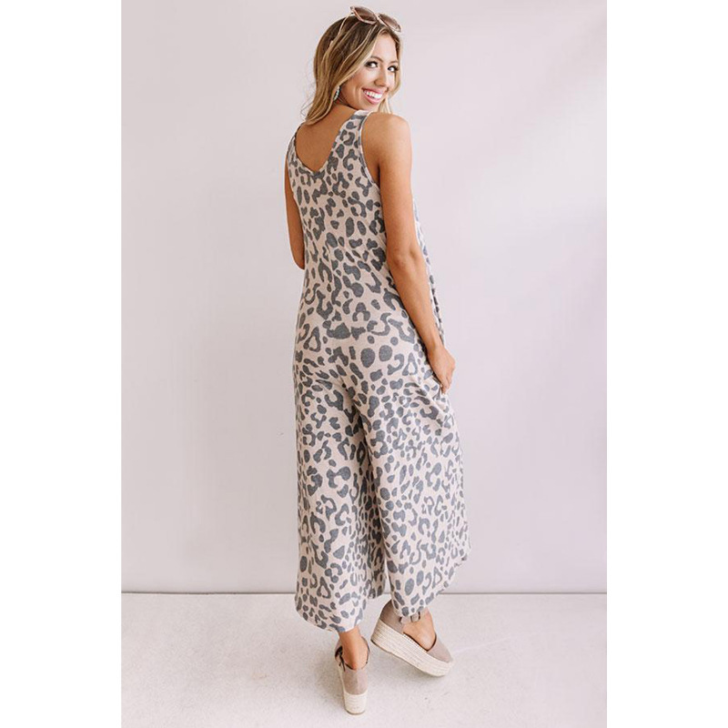 Women Loose Waist Beltless Straight Brown Loose Jumpsuit