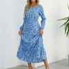 (Buy 1 Get 1) Women Ramadan /Eid Fashion Casual Floral Print Round Neck Long Sleeve Maxi Dress