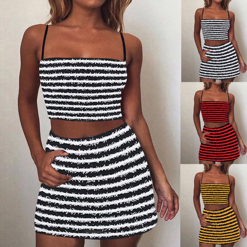 Fashion Women'S Stripe Print Camis And Skirt Set