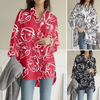 Women Casual Fashion High-Low Hemline Abstract Print V Neck Loose Blouse