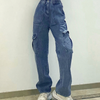 Women'S Fashion Casual Pocket Elastic Waist Denim Pants