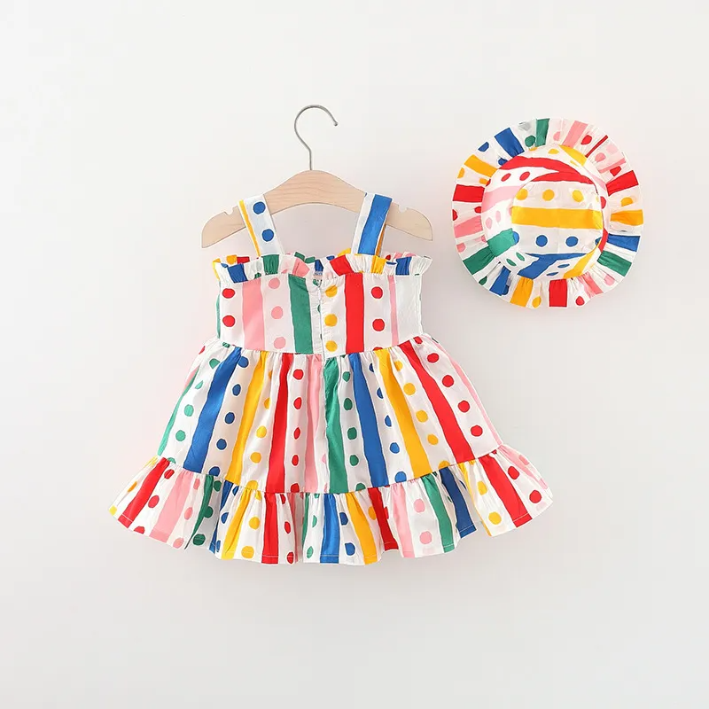 Toddlers Newborn Baby Fashion Girls Sleeveless Cute Rainbow Stripe Print Suspender Dress