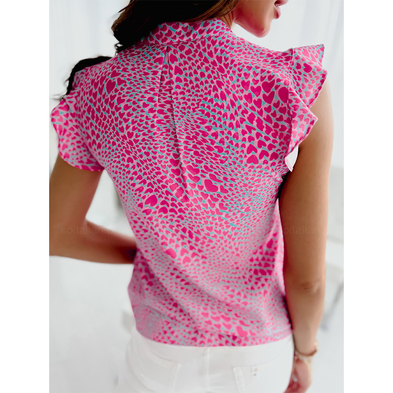 Women Fashion Summer Ruffled Sleeveless Heart Print Blouse