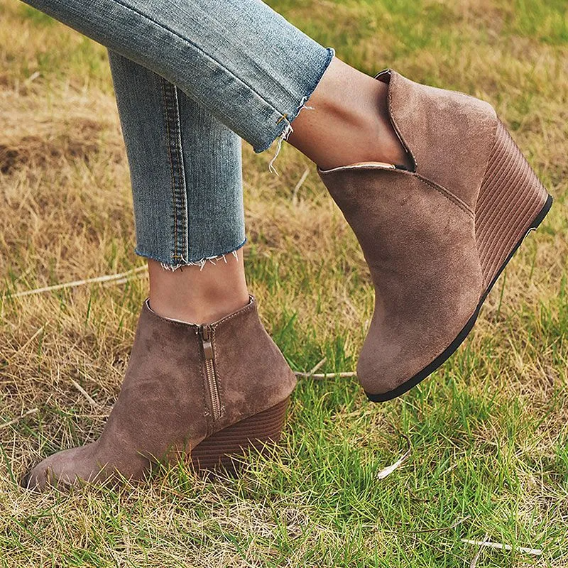 Suede Upper Wedge Heel Short Boots