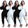 Women Plus Size Fashion Casual Solid Color Rib-Knit Long Sleeve V Neck Jumpsuits