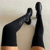 Women Winter Casual Solid Color Elastic Over The Knee Side Zipper Design Thick-Soled PU Knit Boots