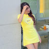 Women Fashion Edgy Letter Printing Short Sleeve Tight Dress