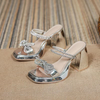 Women Fashion Sexy Bow Rhinestone Chunky Heel Thick-Soled Slippers Wedges