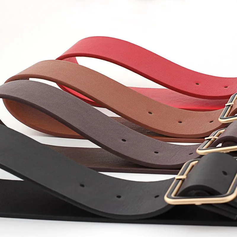 Women Good Quality PU Leather Classic Square Shape Metal Buckle PU Belt