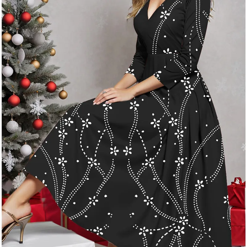 (Buy 1 Get 1) Women Fashion Casual Deep V Snowflake Print Christmas Dress