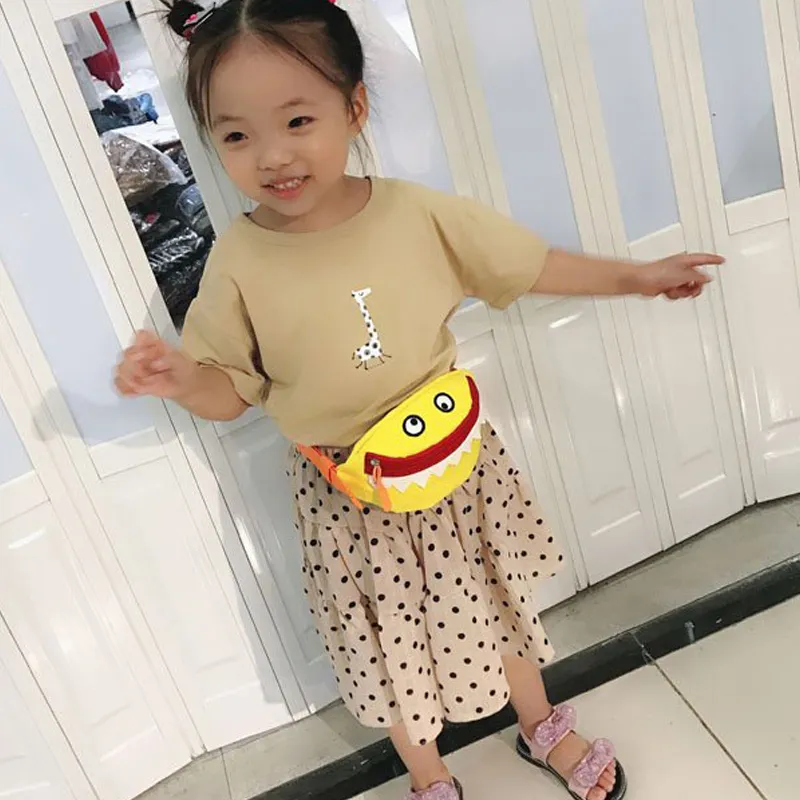 Kids Casual Cute Cartoon Funny Face Pattern Color Blocking Waist Bag