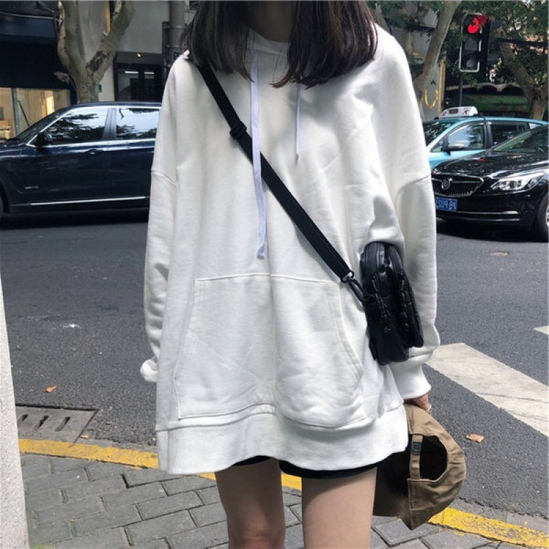 Plus Size Women Casual Basic Solid Color Student Long Sleeve Loose Hoodie