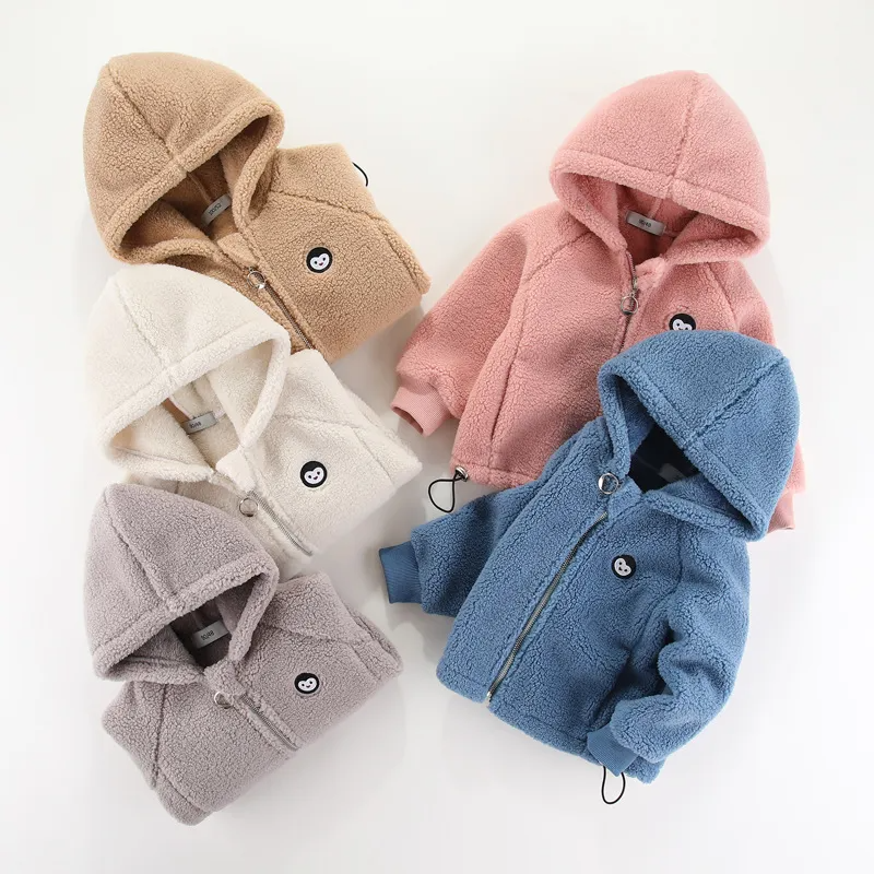 Kids Toddler Girls Boy Fashion Fall/Winter Thick Sherpa Grain Fleece Embroidered Hooded Jacket