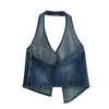 Women Fashion Sexy Halter Neck Backless Distressed Denim Vest