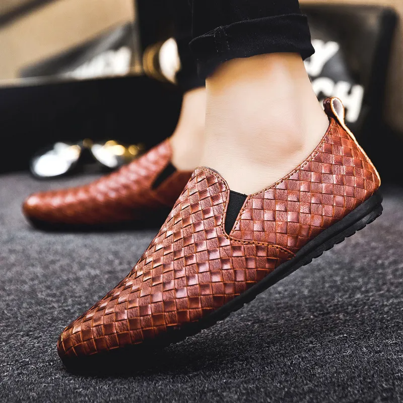 Men Casual Plaid Pu Leather Shoes