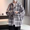 Men Spring Autumn Fashion Casual Plaid Long Sleeve Lapel Shirt Coat