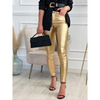 Women Casual Tight Pocket Design Metallic Solid Skinny Pants