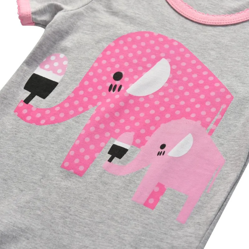 2 Pcs Girls Elephant Print Sleepwear Suit