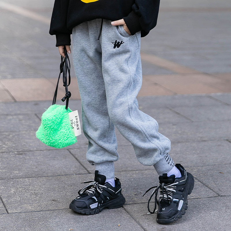 Girls Casual Letter Embroidery Fleece-Lined Sweatpants