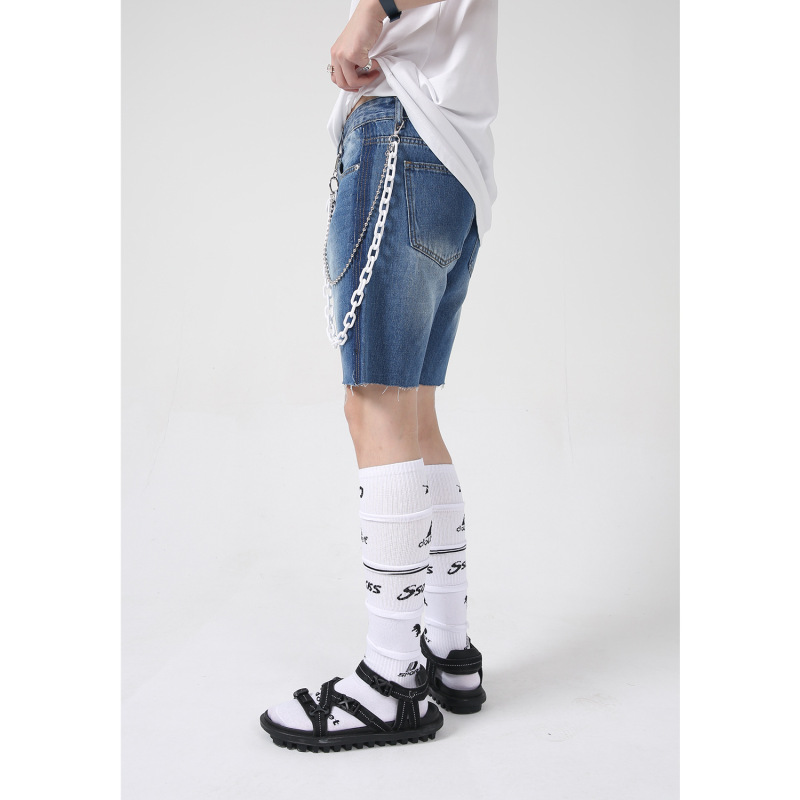 Men'S Casual Straight Black And White Design Denim Shorts