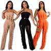 Women Solid Color Mesh Bandeau Top And High Waist Pants Stylish Two-Piece Set