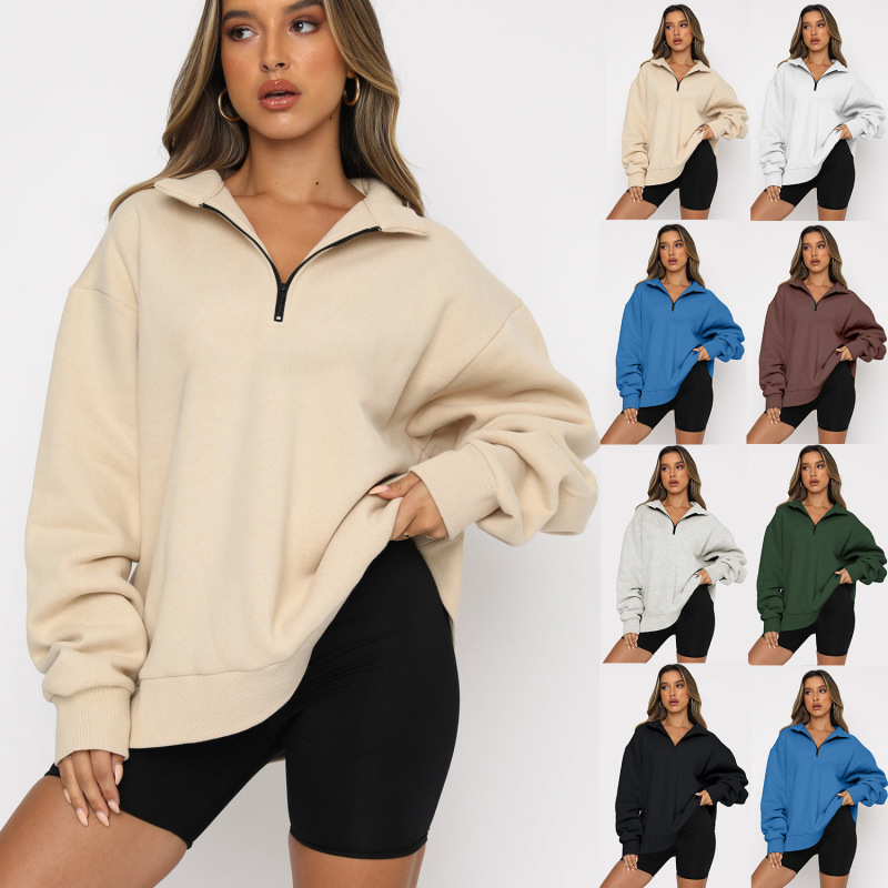 Women Autumn Winter Casual Half-Zipper Pullovers Long Sleeve Sweatshirts