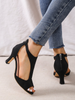 Women Fashion Solid Color Plus Size Peep Toe Back Zipper High Heeled Sandals