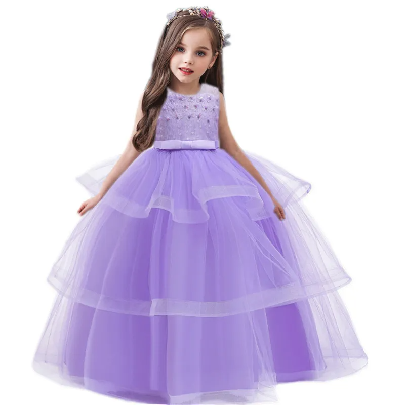 Kids Toddler Big Girls Fashion Party Cute Sweet Floral Solid Color Pearl Pleated Sleeveless Mesh Party Tutu Dress