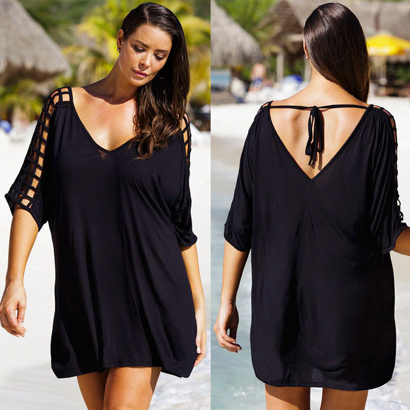 Summer Plus Size Women'S Knitted Hollow Loose Beach Skirt Blouse Dress Cover Up