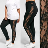 Women Plus Size Sexy Mesh Lace Patchwork Solid Color See-Through Leggings