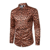 Men Fashion Casual Leopard Long Sleeve Lapel Shirt