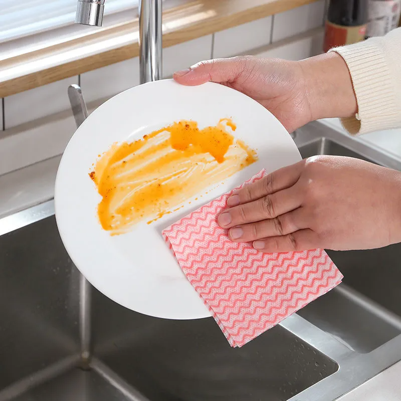 (Buy 1 Get 2) Disposable Household Kitchen Cleaning Absorbent Wet And Dry Dual-Use Wavy Stripe Dishcloth