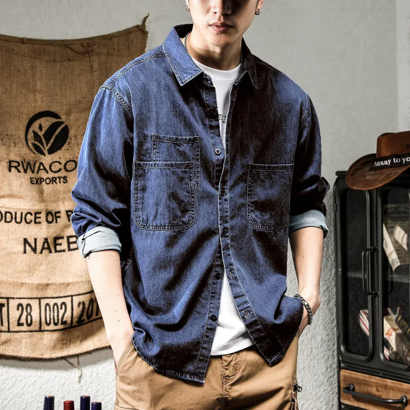 Spring Autumn Men Fashion Casual Long Sleeve Denim Cargo Shirt Jacket