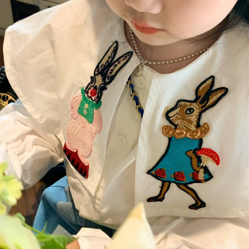 Children Kids Toddlers Fashion Girls Cartoon Long Sleeve Embroidered Rabbit Shirt