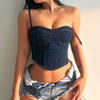 Women'S Fashion Edgy Backless Bandage Skinny Slip Denim Top