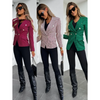 Women Fashion Plaid Print Long Sleeve Blazer Coat