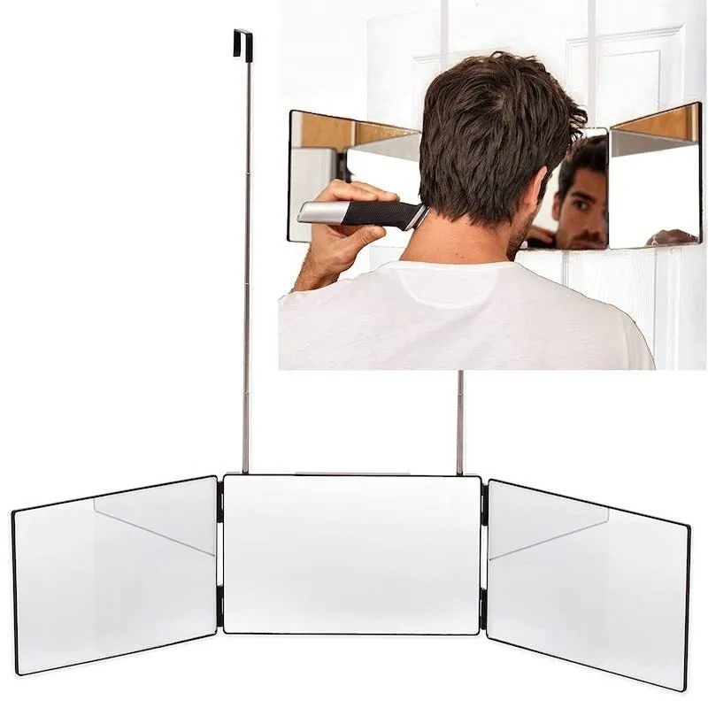 Household Retractable Adjustable Hanging Wall-Mounted Folding Three-Sided Mirror