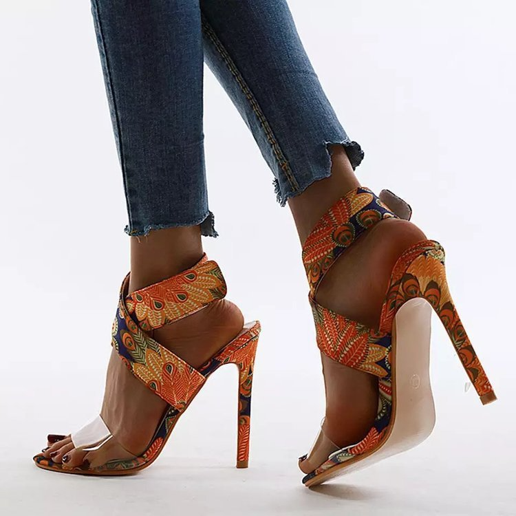 Women Fashion Plus Size Floral Point Toe High Heel Sandals