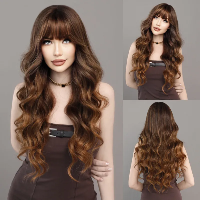 (Buy 1 Get 2) Women'S Fashion Big Wave Brown Gold Gradient Wig