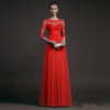 Women Temperament Long Sleeve Lace See-Through Maxi Evening Dress