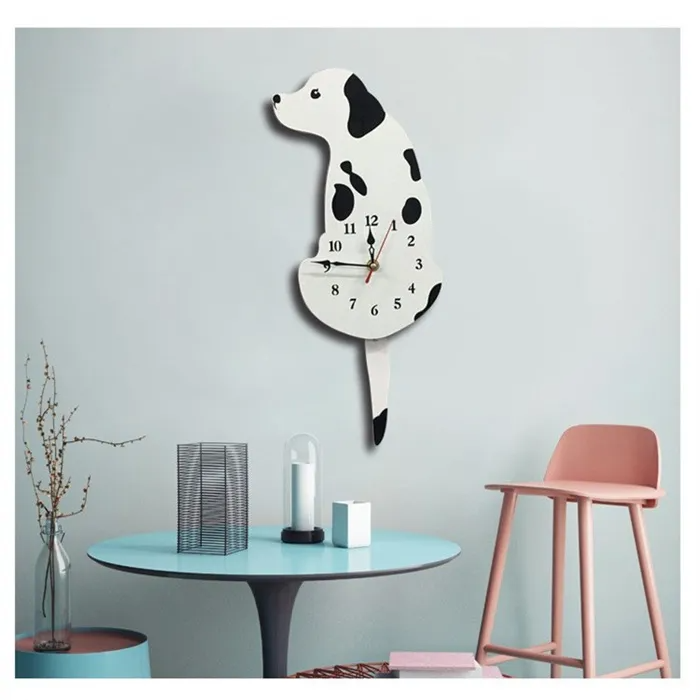 Cartoon Tail Wagging Dog Shape Acrylic Wall Clock