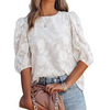 Women Summer Fashion Puff Sleeve Chiffon Floral Pattern Loose Blouse