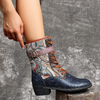 Women Fashion Round Toe Flat Square Heel Side Zipper Mid-Calf Boots