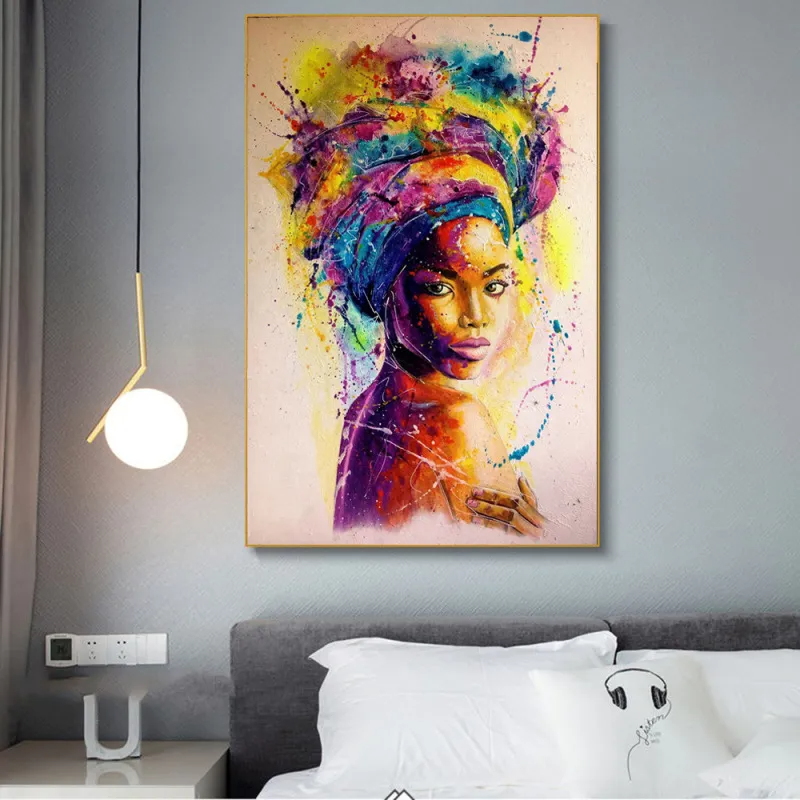 (Buy 1 Get 1) Fashion African Black Girl Graffiti Canvas Decoration Painting Core Living Room Decoration