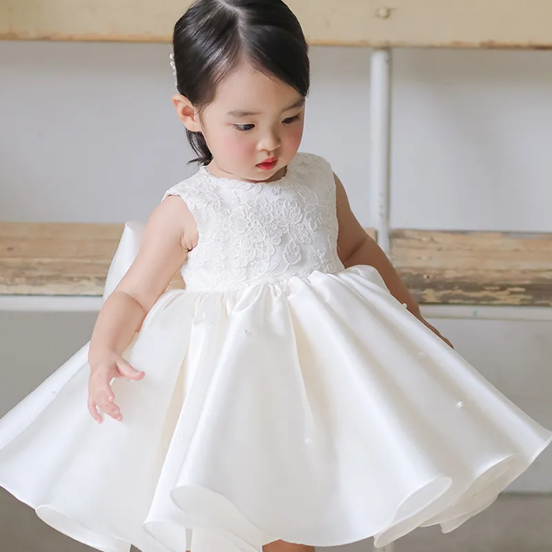 Kids Toddler Girls Fashion Party Cute Sweet Solid Color Bow Pleated Sleeveless Mesh Party Tutu Dress