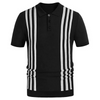 Men Casual Black White Stripe Short-Sleeved Knitted Polo Shirt