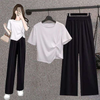 Women Fashion Casual Irregular Hemline Short Sleeve T-Shirt And Loose Pants Set